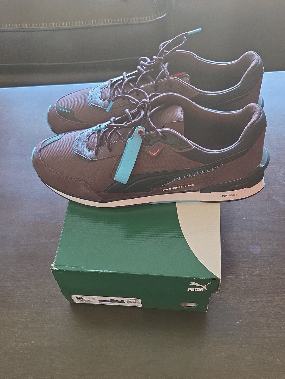 Puma Men’s Brown Sneakers with Teal Accent
